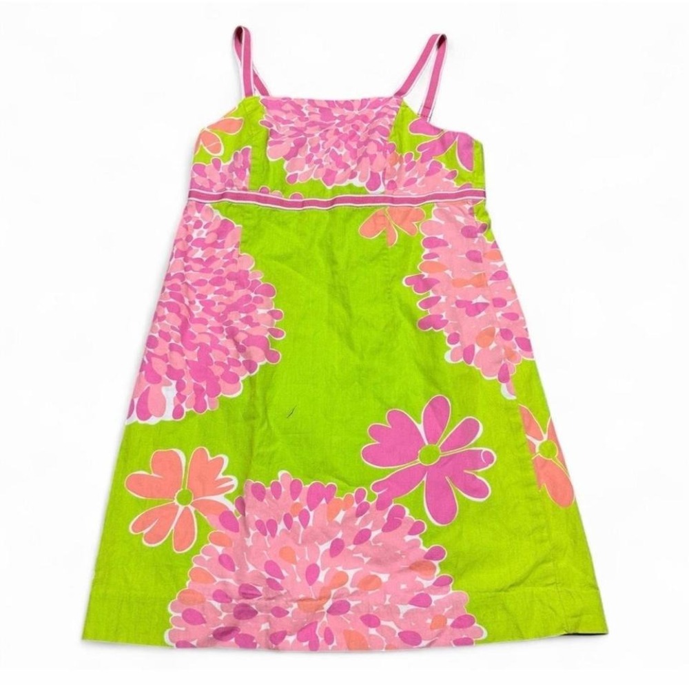 Lilly Pulitzer Girls Size 10 Green Pink Floral Sundress Sleeveless Dress‎